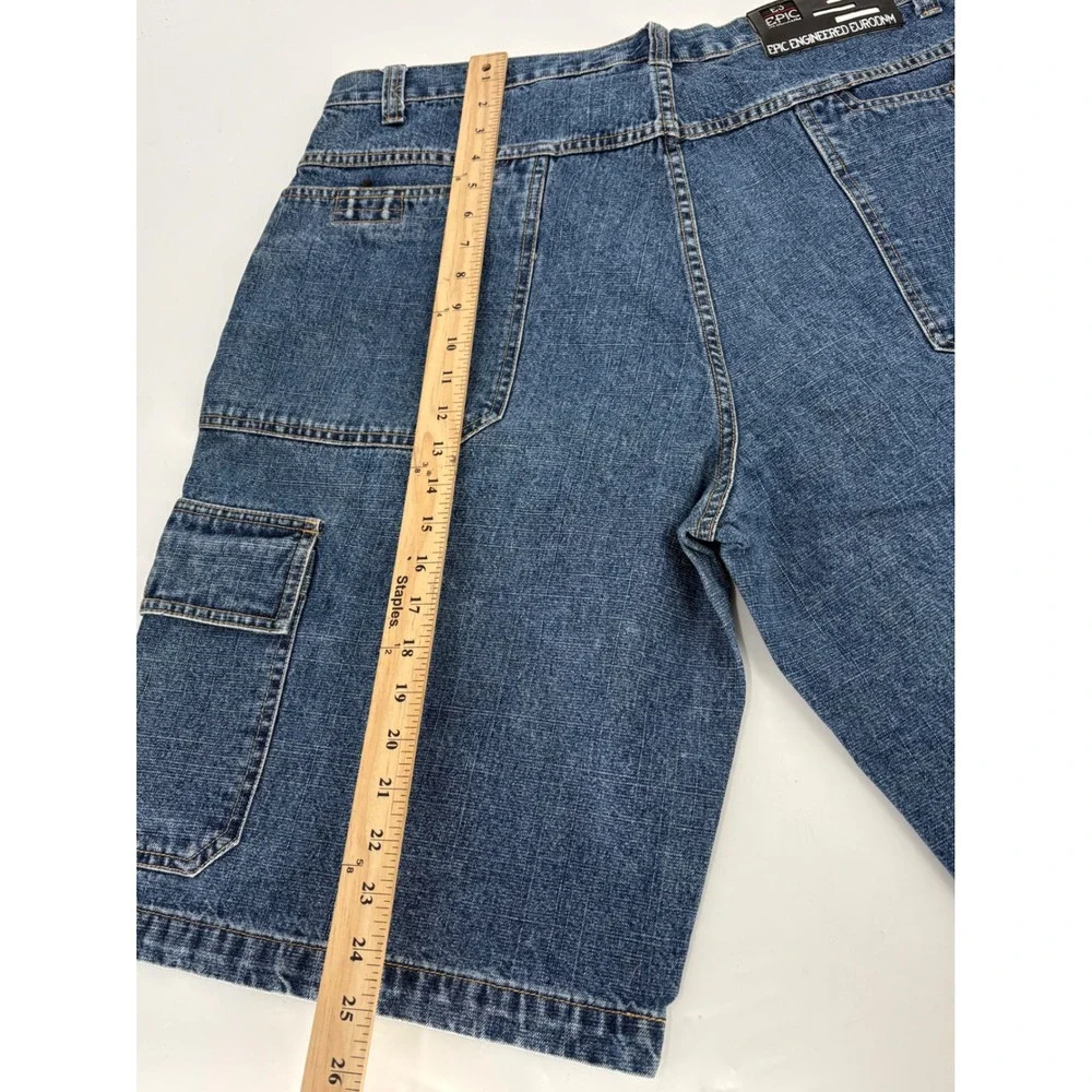 Epic Eurodnm E3 Mens Denim Cargo Shorts Size 38 Y2K Baggy Utility Streetwear